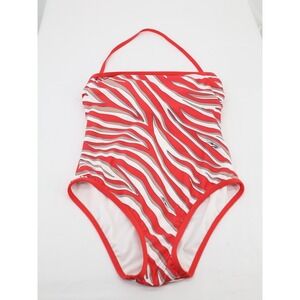 Michael Kors Zebra Print Bandeau One Piece Swimsuit Coral White Size 6
